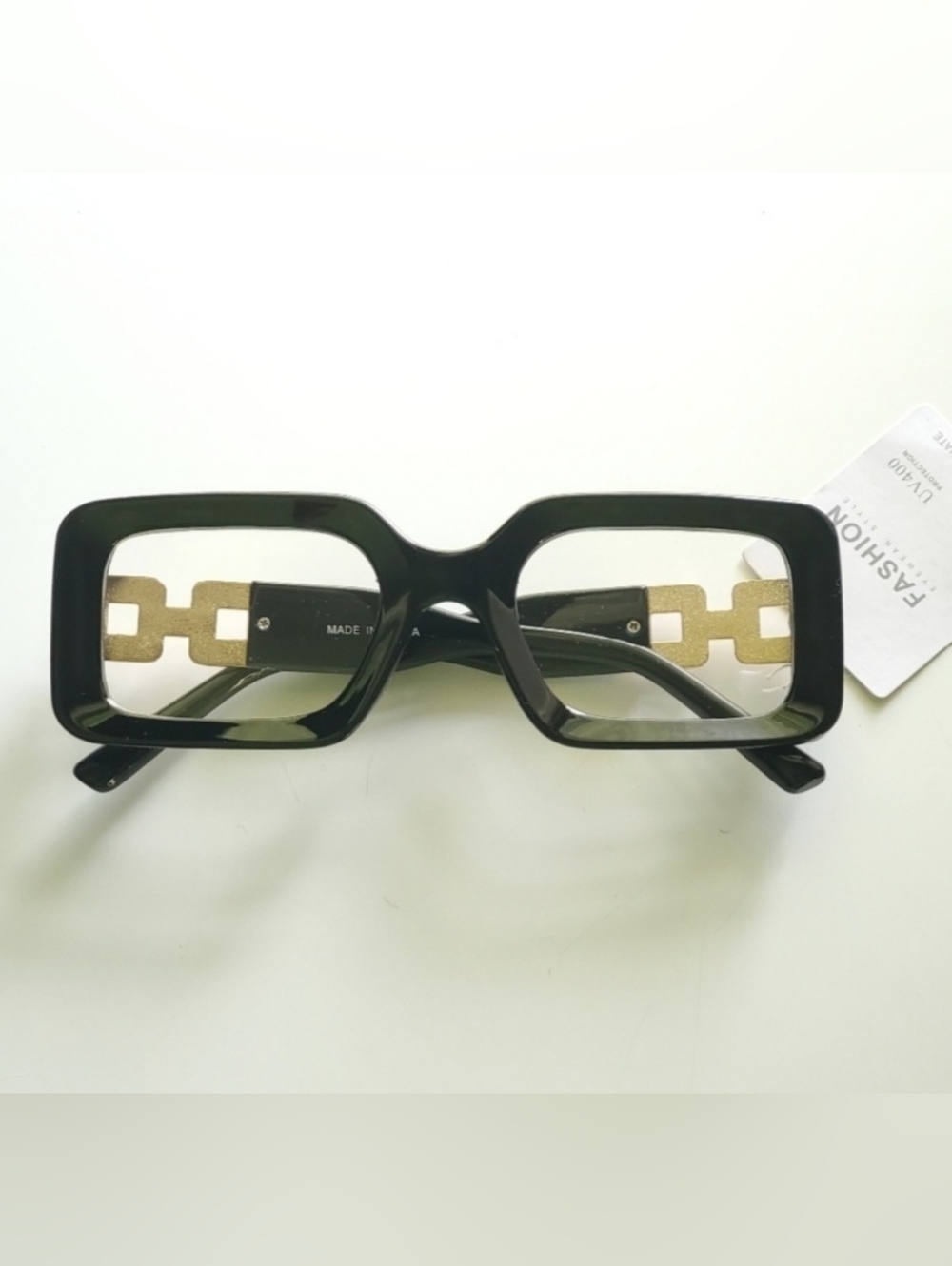 Black Rectangular Chain-Temple Fashion Glasses